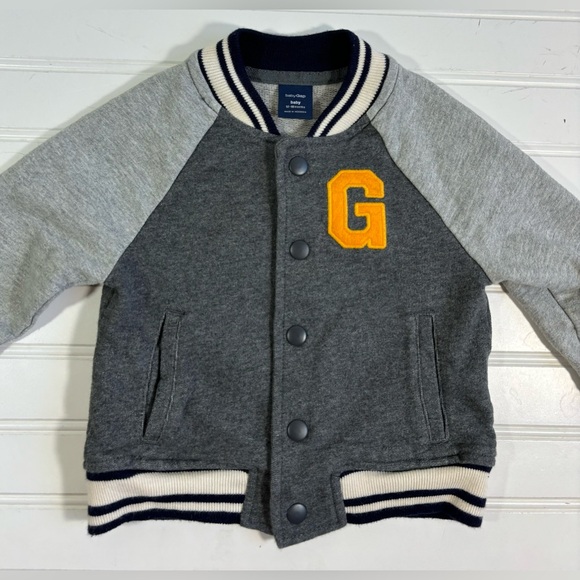 Baby Gap Varsity Jacket Size 12-18 Months Gray Smile Boy Cotton - Picture 3 of 12